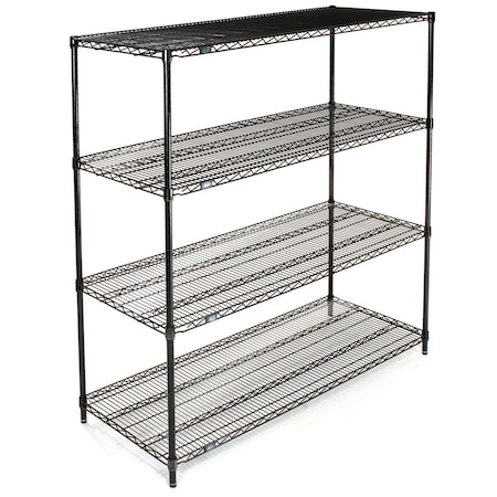 Nexel Wire Shelving, Black Epoxy, 72W X 24D X 74H 24727B